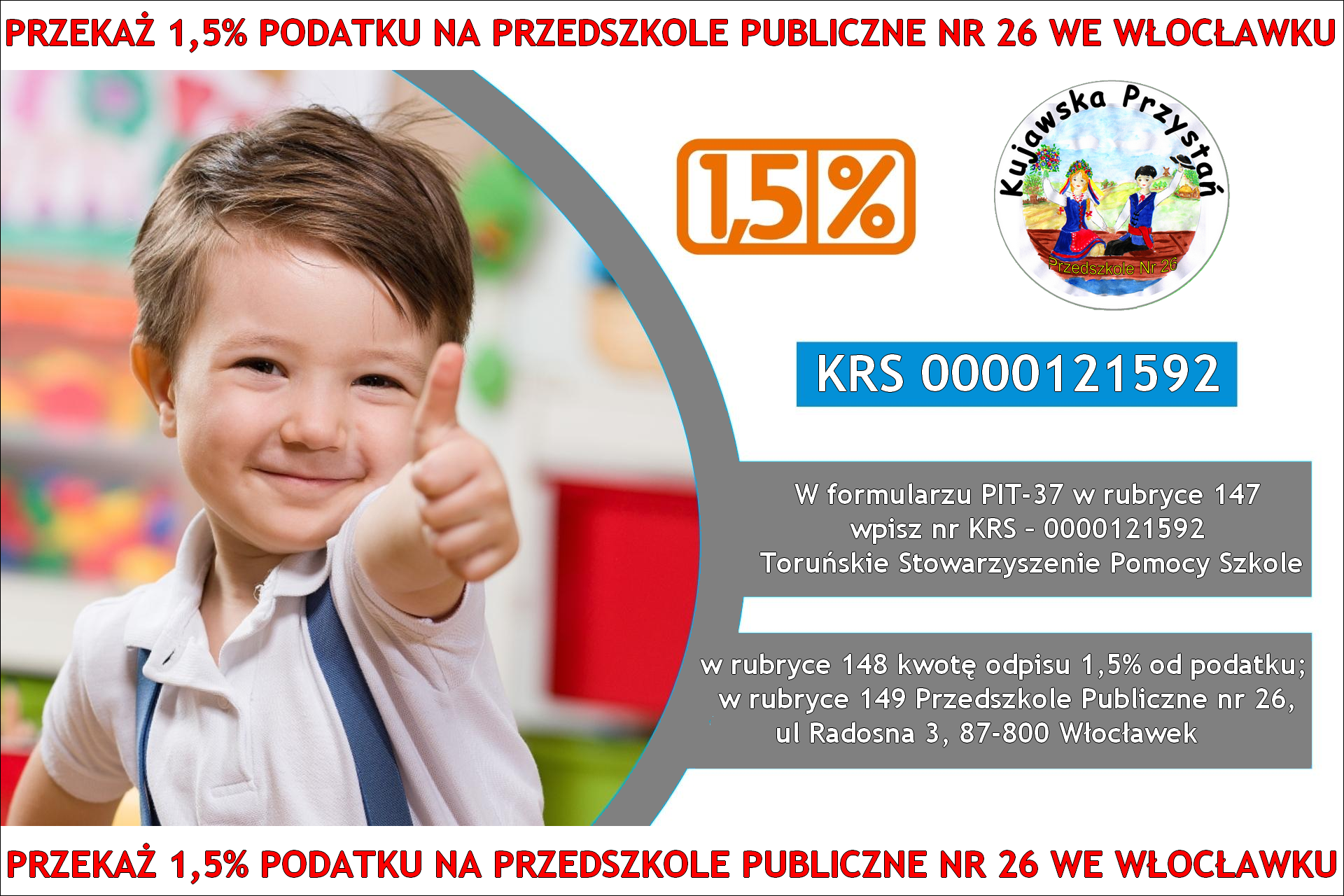 Przekaż 1,5% swojego podatku na ''Kujawską Przystań''